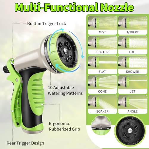 50FT Stainless Steel Heavy Duty Garden Hose with 10 Function Nozzle F222