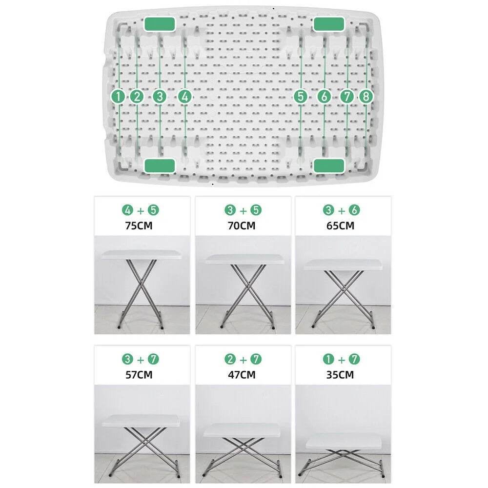 30x20" White Plastic Height Adjustable Folding Table I343