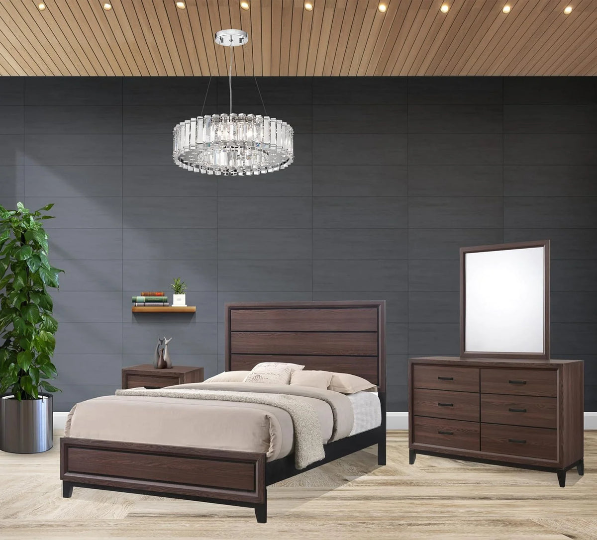 4-Piece King Bedroom Set with Dresser Mirror and Nightstand D9656