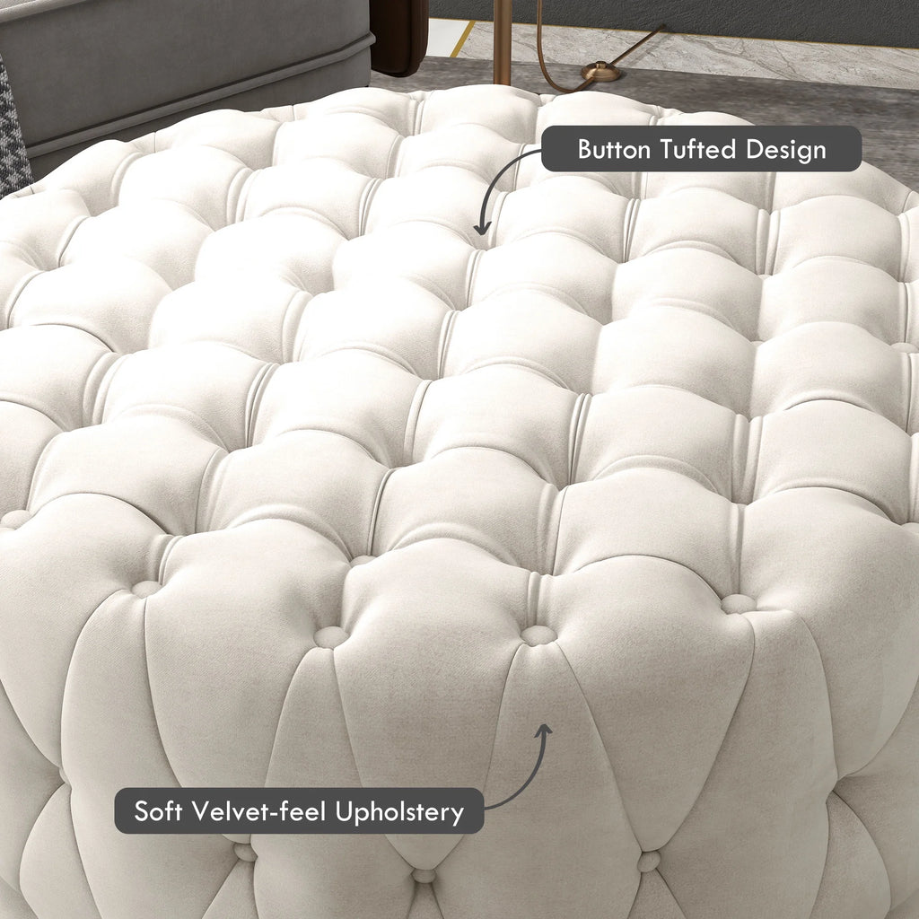 Beige Velvet-Feel Tufted Ottoman N171726