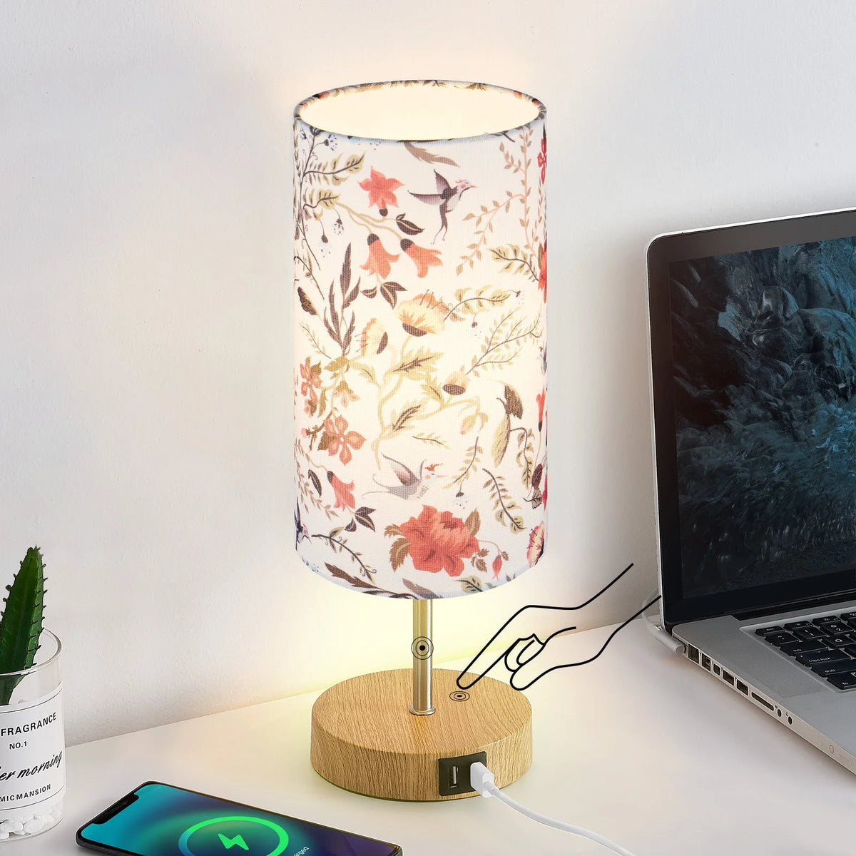 15" Touch Control Table Lamp with Dual USB Ports P6136