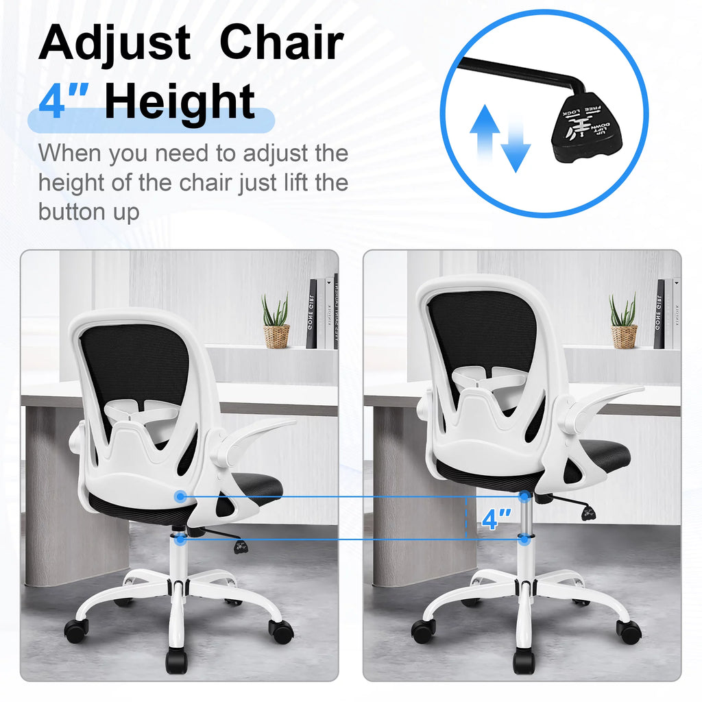 White Ergonomic Mesh Office Chair with Flip up Armrests B3896