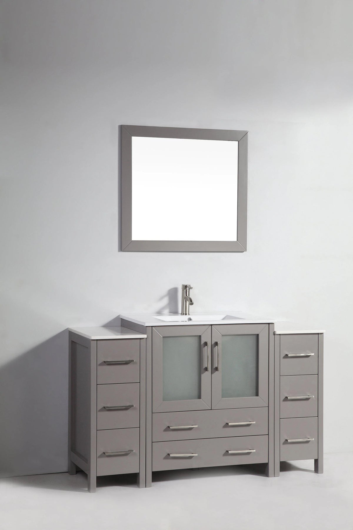 54 in. Single Sink Vanity Cabinet with Ceramic Sink & Mirror Grey Y869
