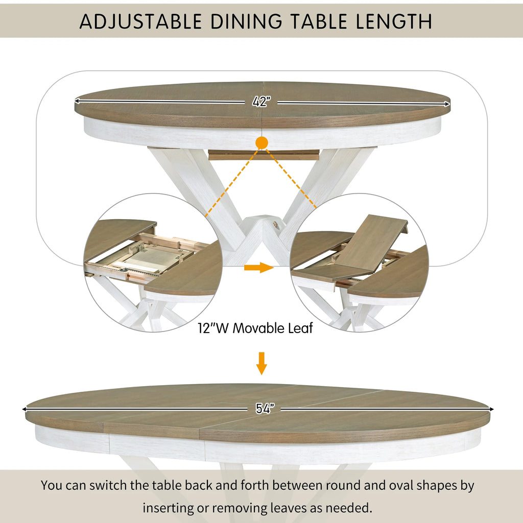 5-Piece Extendable Round Dining Table Set with 4 Upholstered Chairs E617