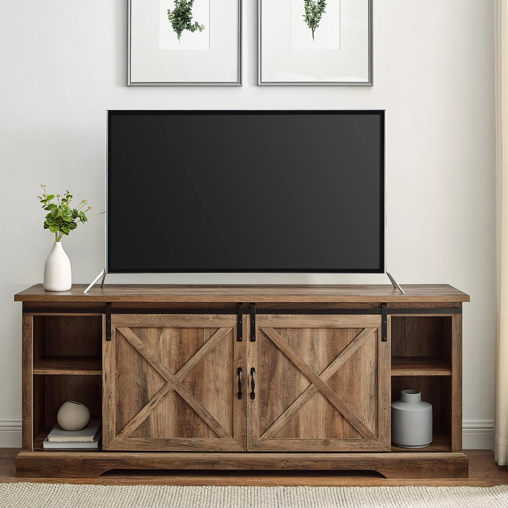 Reclaimed Barnwood Sliding Door TV Stand S37733
