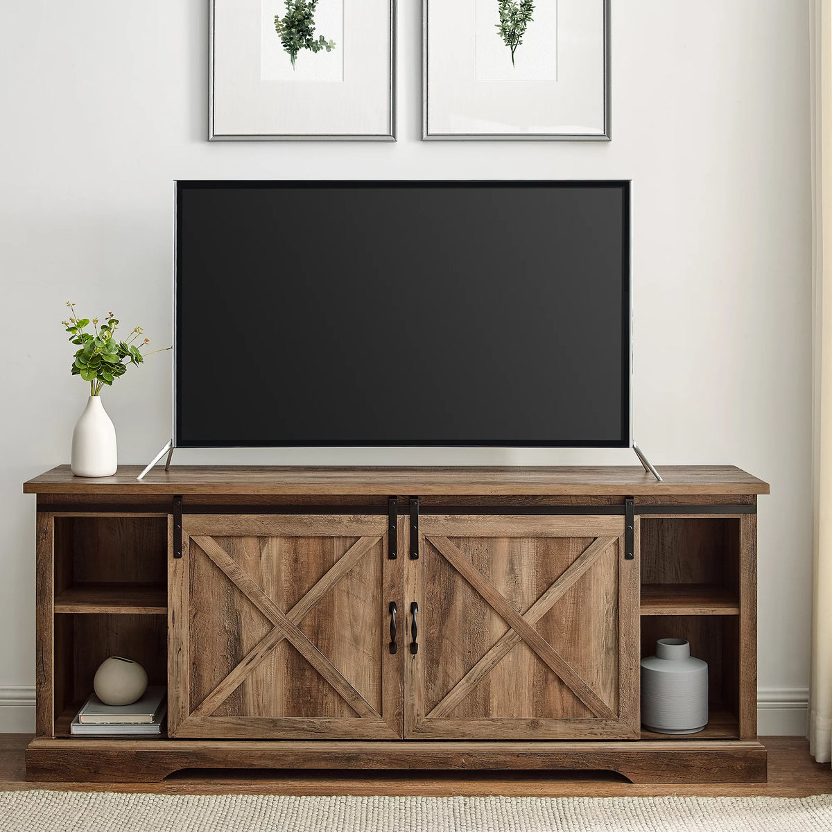 Reclaimed Barnwood Sliding Door TV Stand S37733