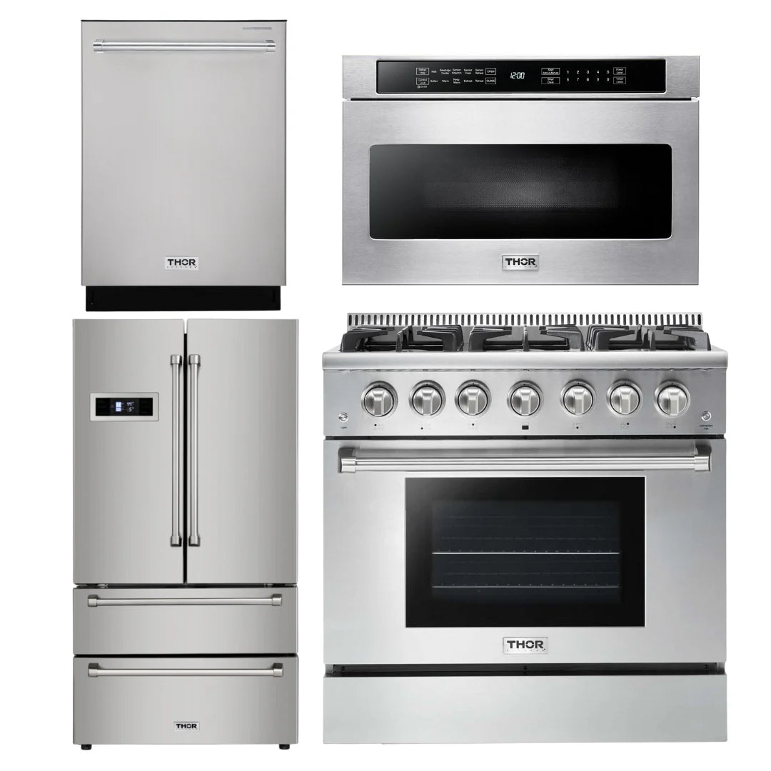 36 Propane Gas Range, Microwave, Refrigerator, Dishwasher D1556