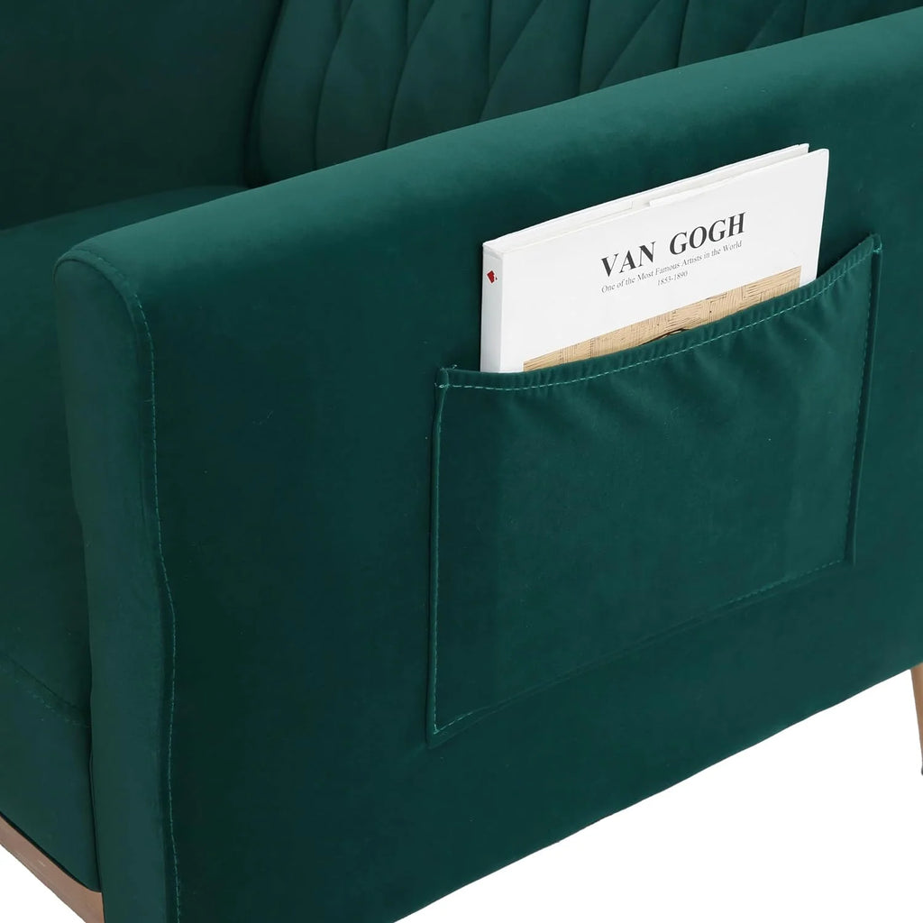 Dark Green Velvet 2 in 1 Accent Chair with Ottoman B169840