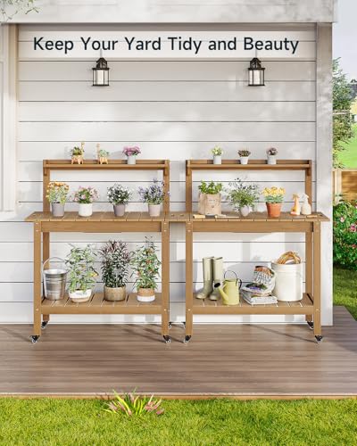 Outdoor Potting Bench with Sliding Tabletop, 4 Wheels, Removable Sink Q3013
