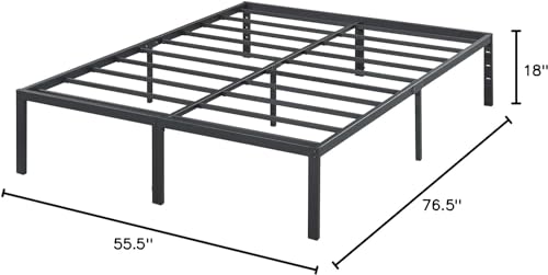 18 Inch Heavy Duty Steel Slat Anti-Slip Platform Bed Frame, Black, Full Size V4250