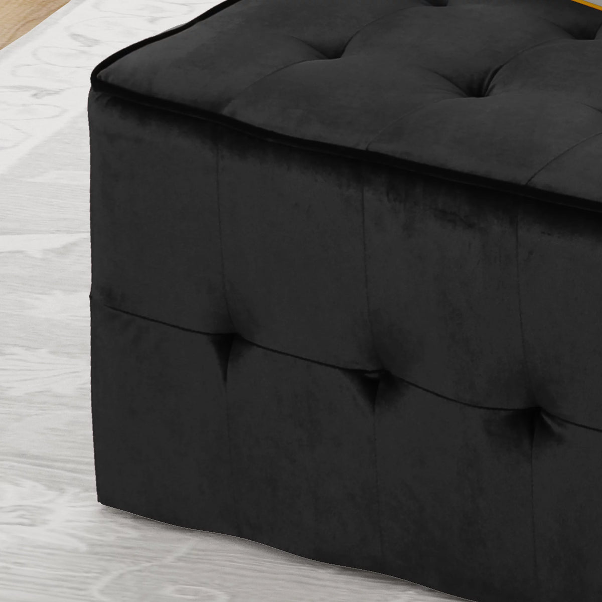 Black Velvet Tufted Ottoman I4195