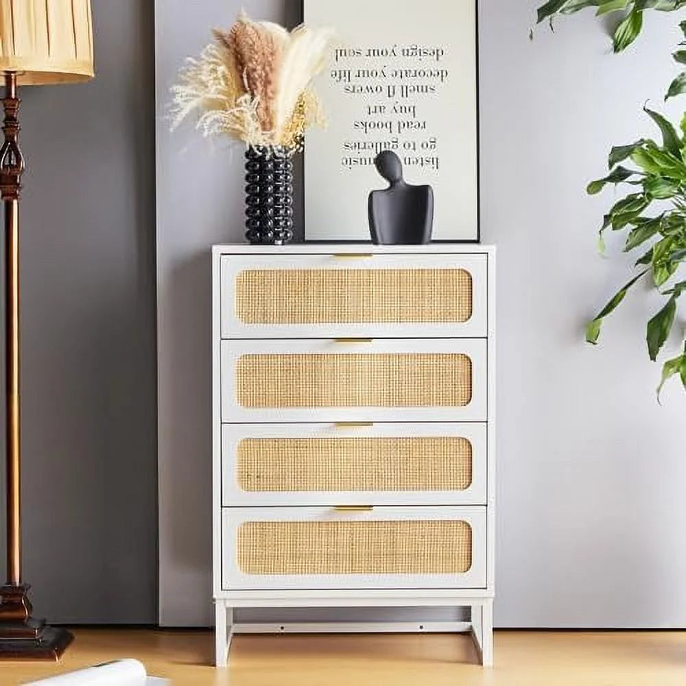 Rattan 4 Drawer Dresser with Metal Legs N448