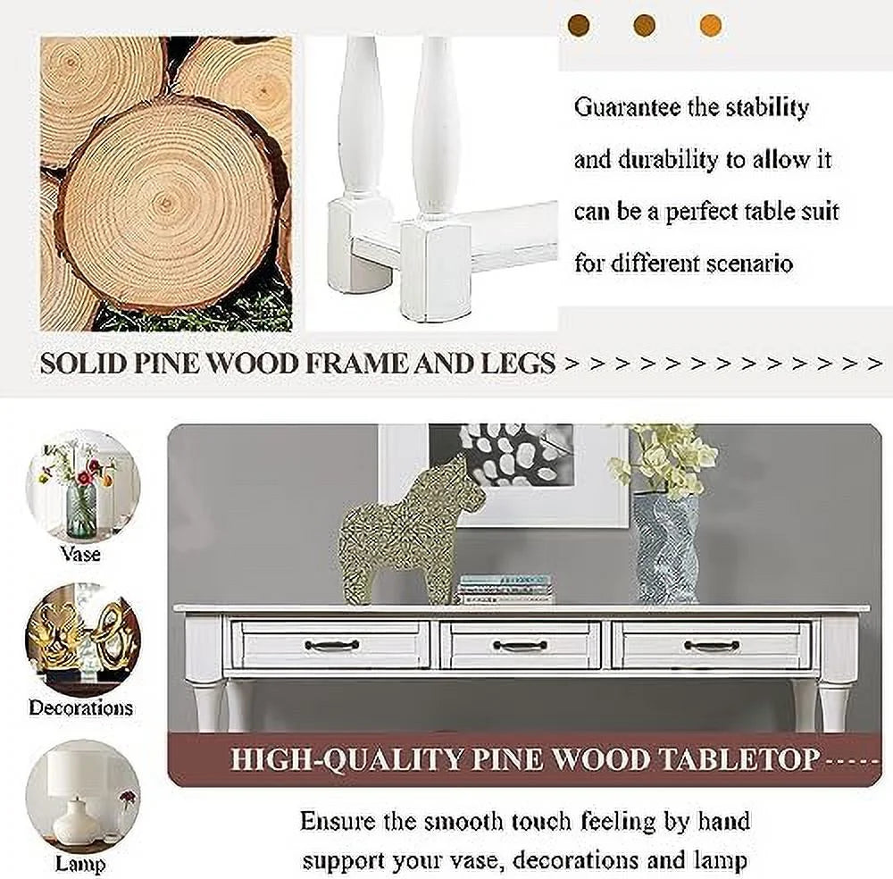 63 Inch Wood Console Table with 3 Drawers and 1 Bottom Shelf P74353