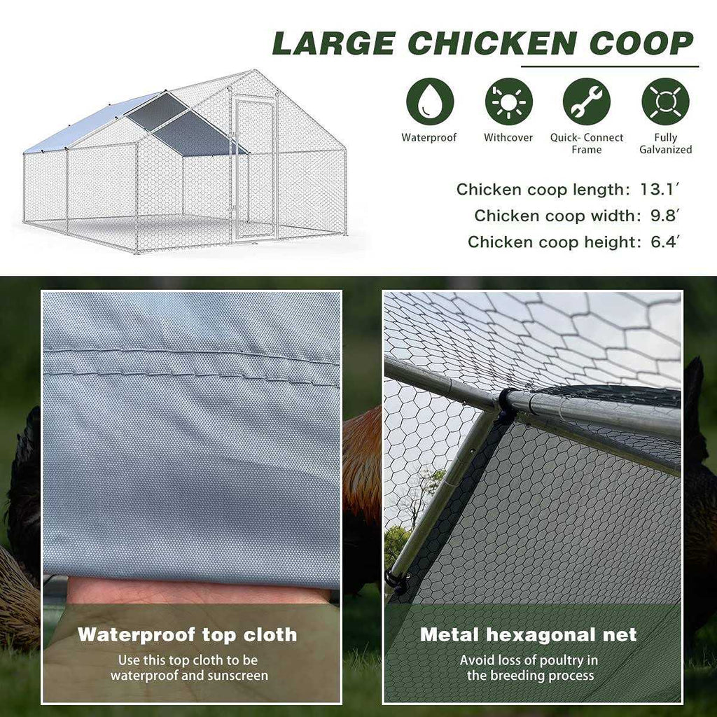Large Metal Chicken Coop Walk-in Poultry Cage with Waterproof Cover Y67574