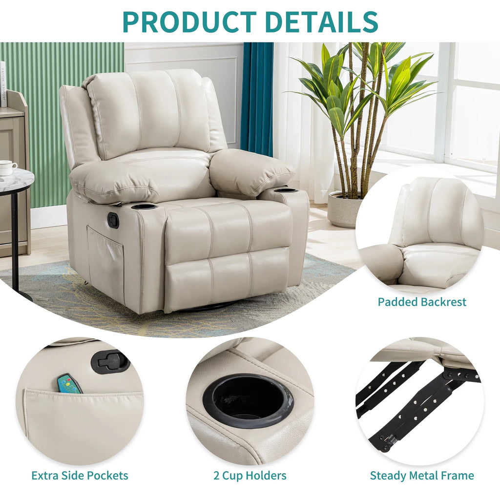 38.19" Wide Manual Swivel Rocker Recliner Chair with Massager and Heat L925013