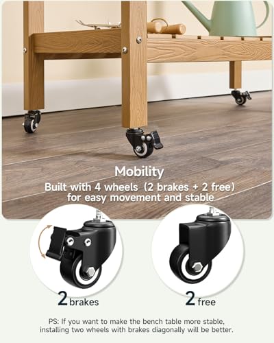 Outdoor Potting Bench with Sliding Tabletop, 4 Wheels, Removable Sink Q3013