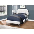 White Linen Twin Bed with Chrome Legs V8842