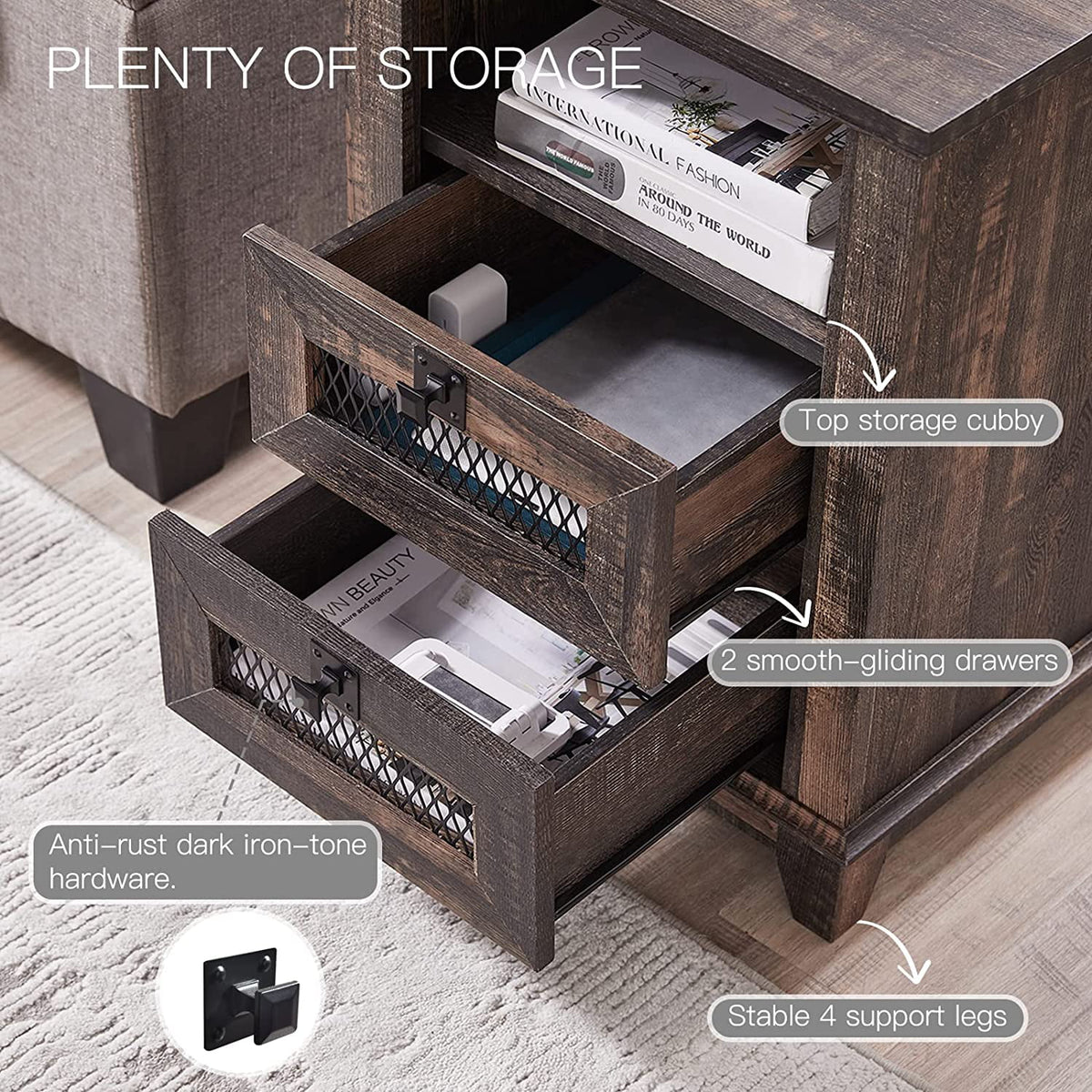 Square Nightstand with Charging Station and 2 Drawers W635121