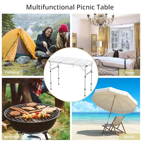 Folding Camping Table with Storage Net, 3 Adjustable Height, Pure Black J387173