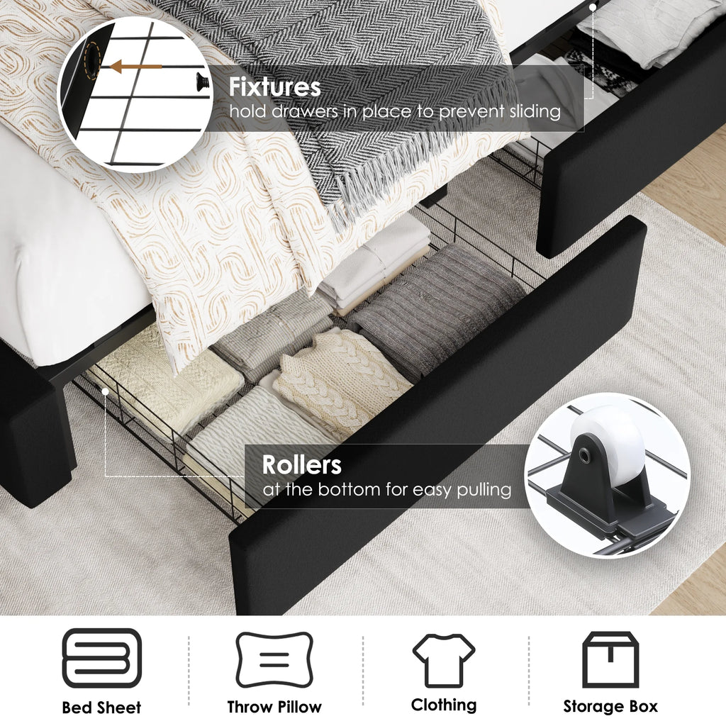 Queen Size Storage Bed with Tall Headboard and Drawers R838