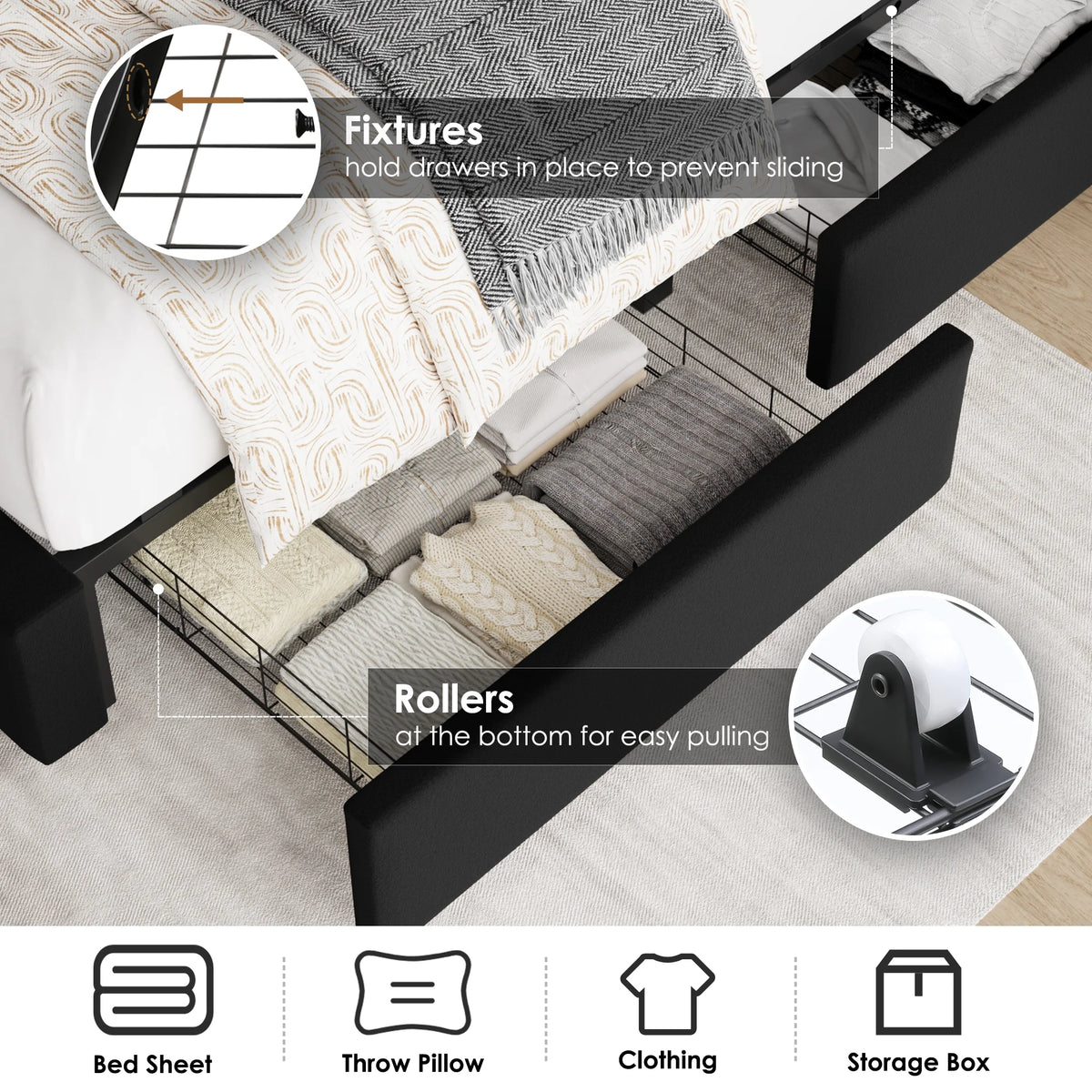 Queen Size Storage Bed with Tall Headboard and Drawers R838