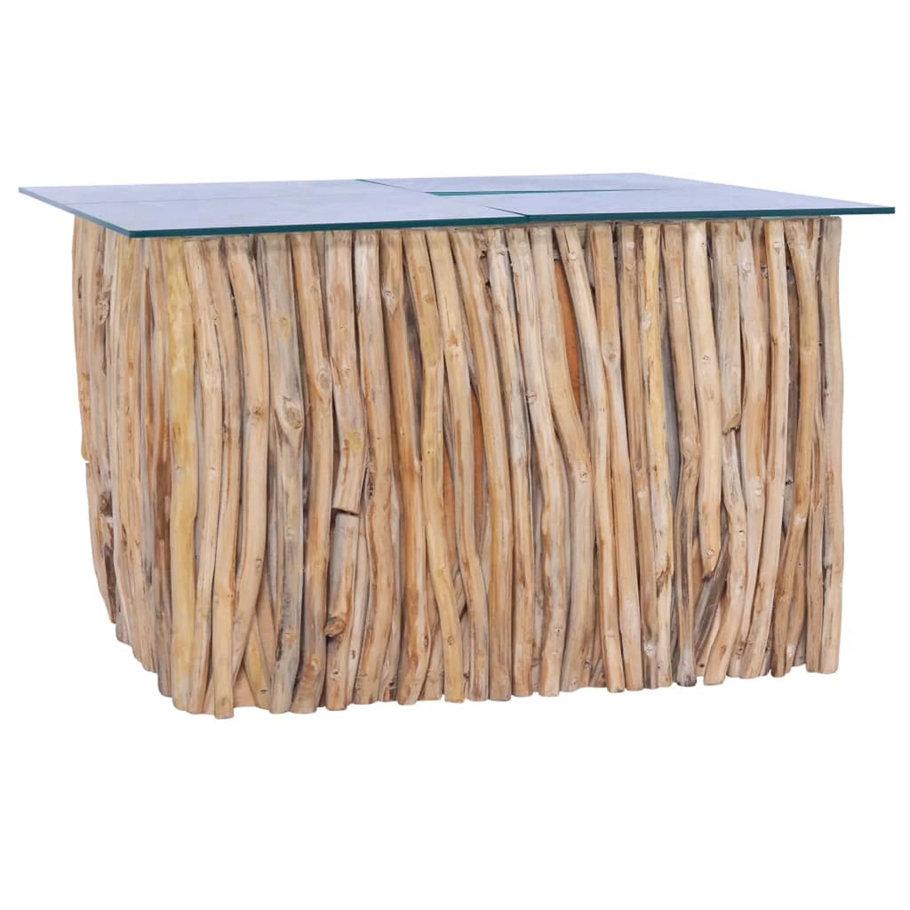 Coffee Table Glass Tabletop with Teak Wood Base C812348
