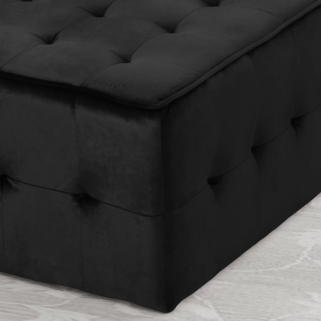 Black Velvet Tufted Ottoman I4195