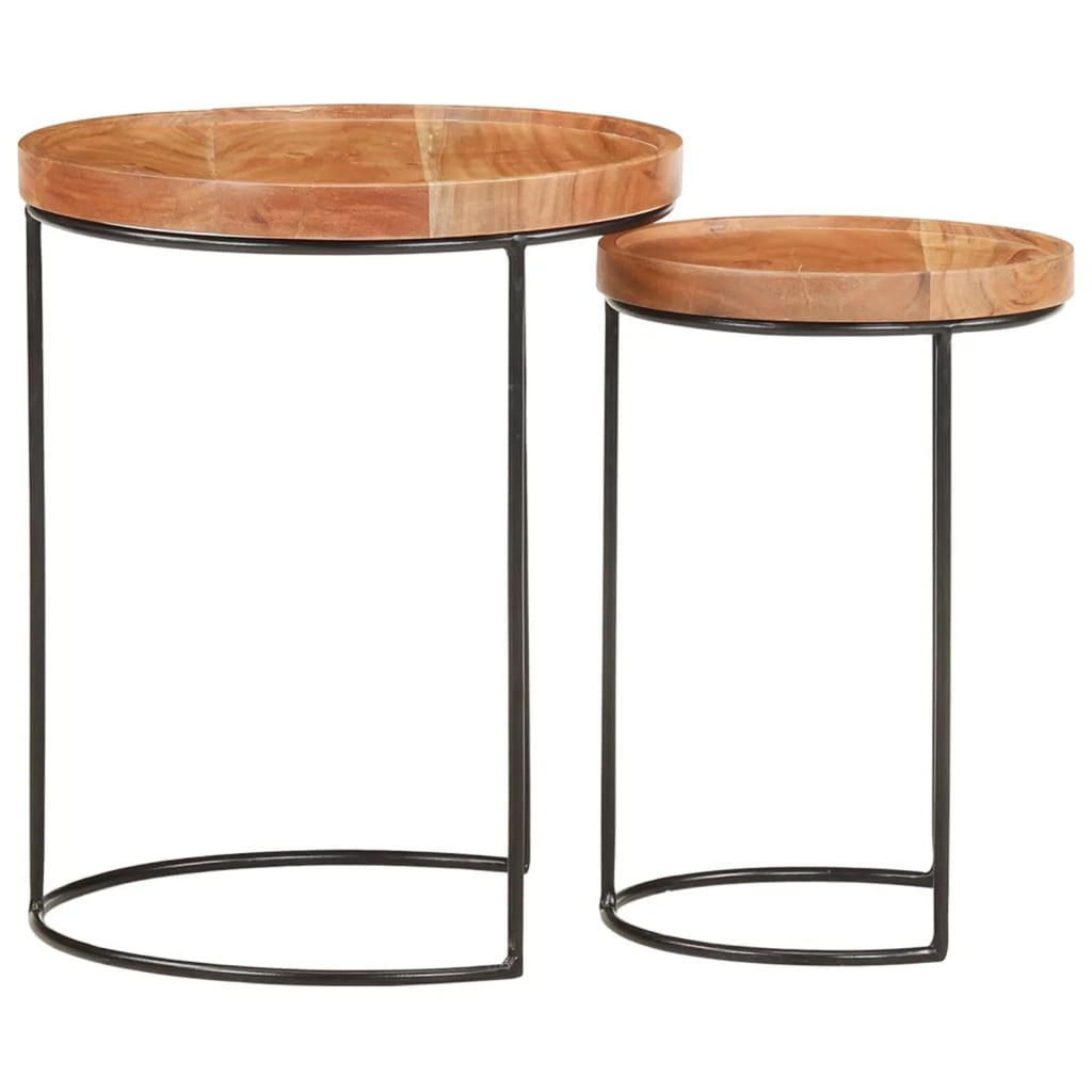 2 Piece Acacia Wood Round Top Coffee Table Set F23340