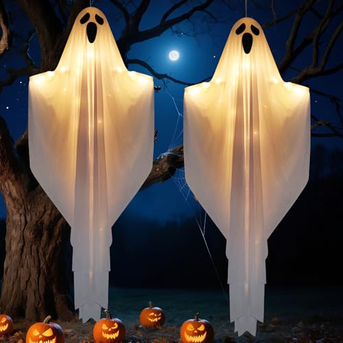 2 Pack 55" Light up Hanging Ghosts Decorations with LED Lights G8630