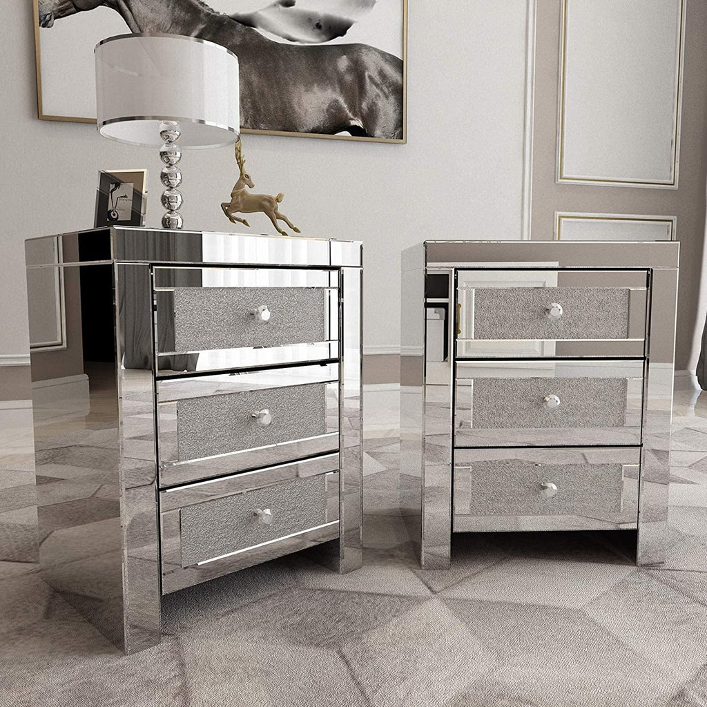 Mirrored 3-Drawer Crystal Nightstand Y3915