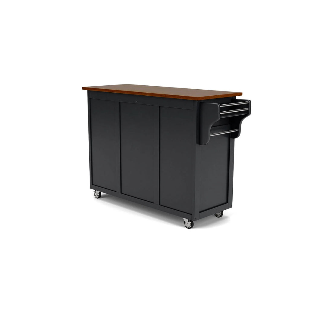 Black Solid Wood Kitchen Cart with Cherry Wood Top A10459