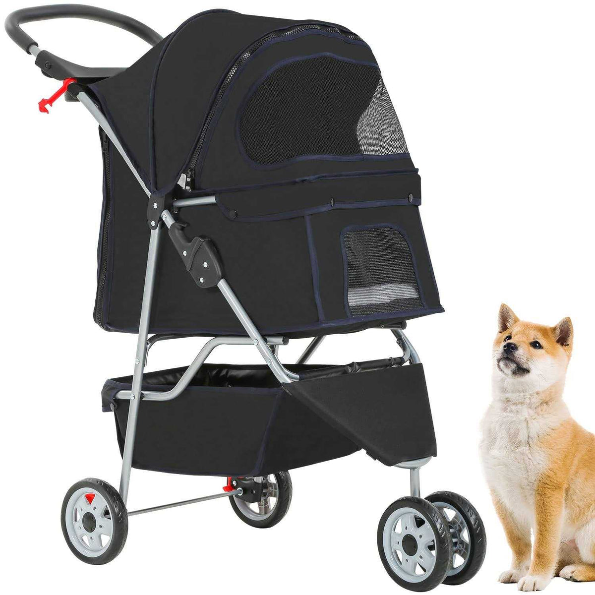 Pet Stroller Cat Dog Cage Travel Folding Carrier D6576