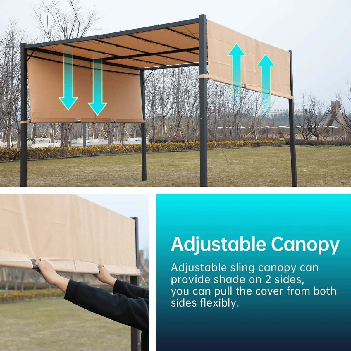 10x10 Retractable Steel Frame Pergola with Solar Powered Led Kit (Tan) C43773