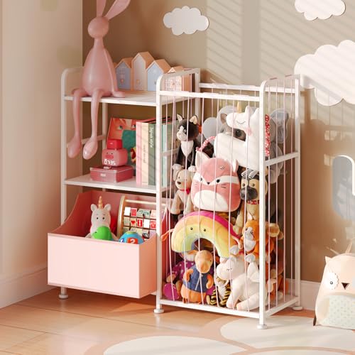 2-Tier White Stuffed Animal Storage Bookshelf with Toy Organizer Q937