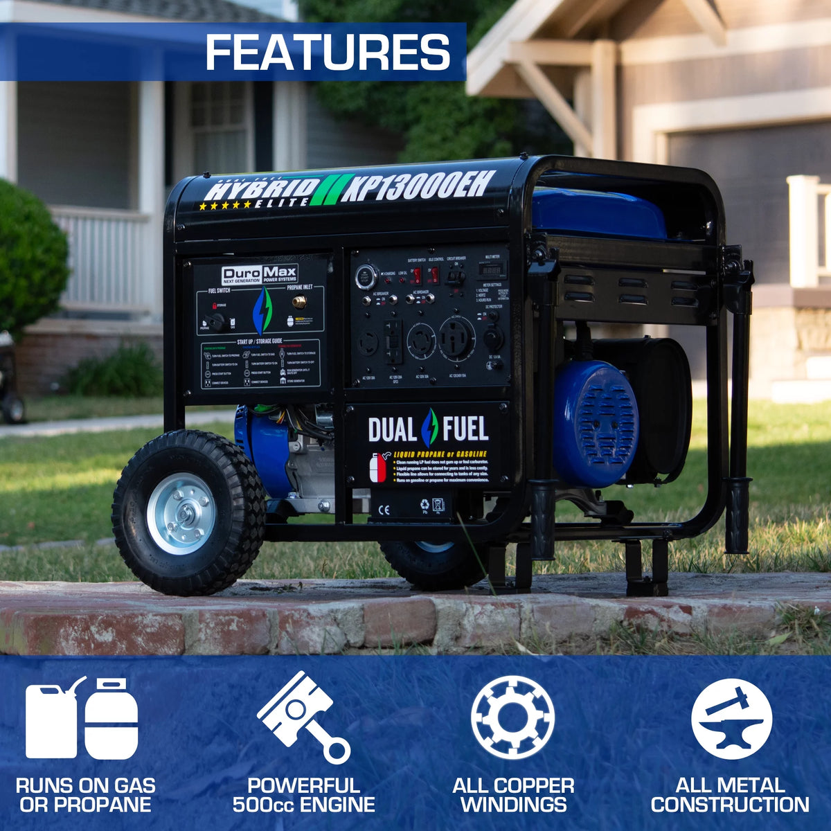 13,000-Watt 500cc Portable Hybrid Gas Propane Generator T82813