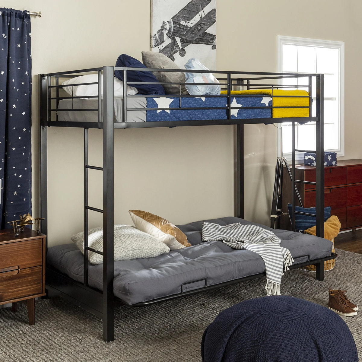Black Metal Twin Over Futon Bunk Bed I43176