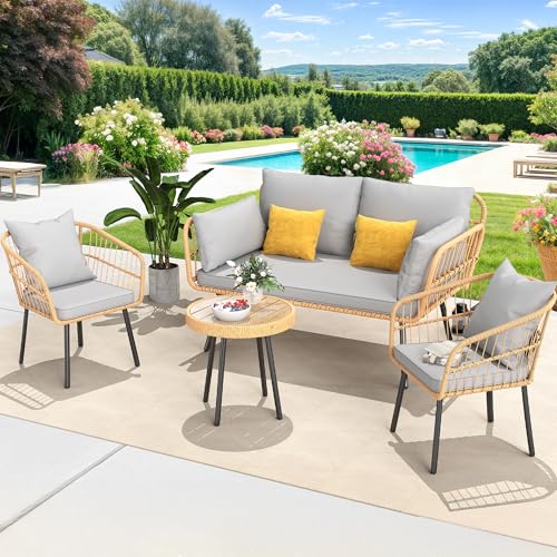 3-Piece Outdoor Wicker Patio Conversation Bistro Set with Table & Cushions B221567