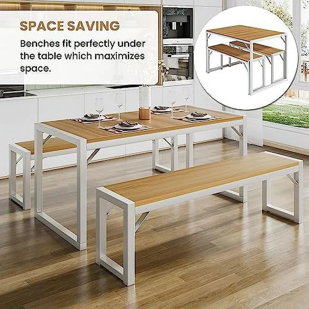 3-Piece Dining Table Set with 2 Benches K873