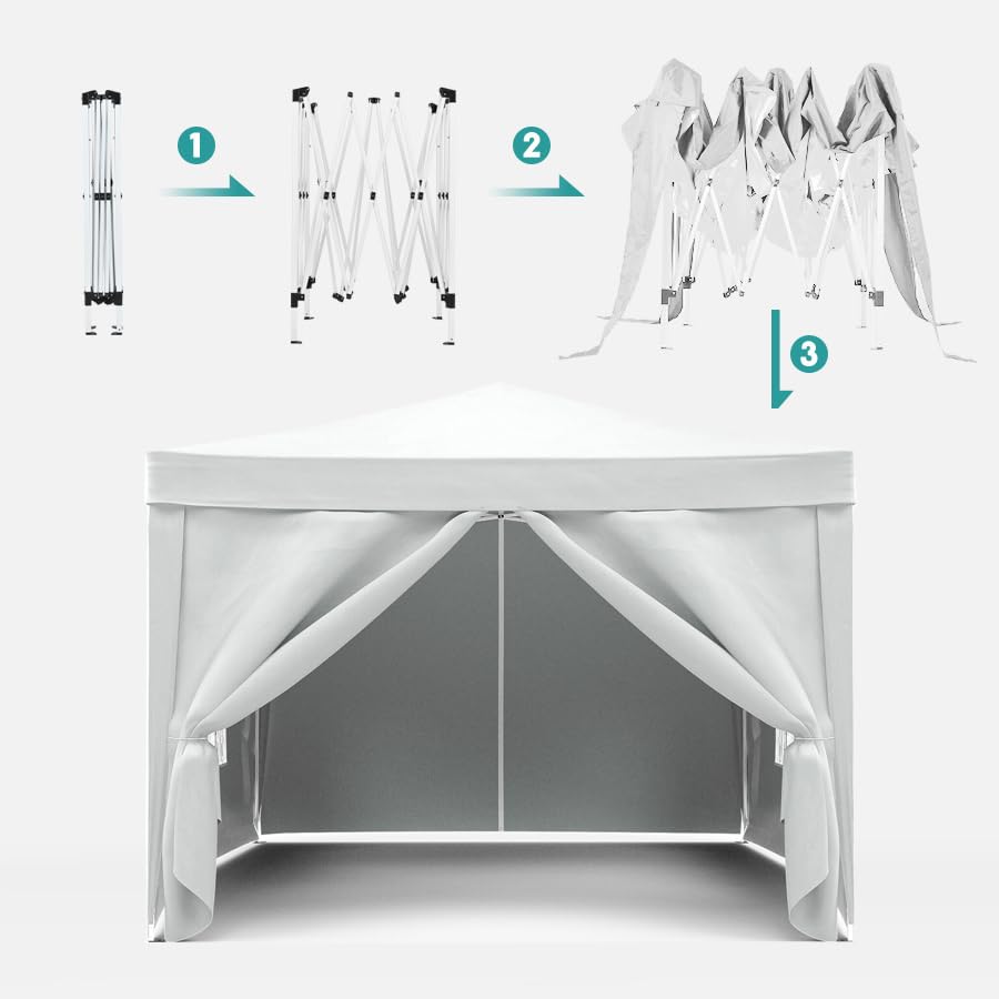 10x20 White Pop Up Canopy Tent with 6 Sidewalls G593