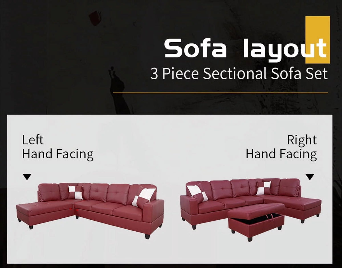 Brown Leather Sleeper Sectional Sofa with Storage Ottoman K28075