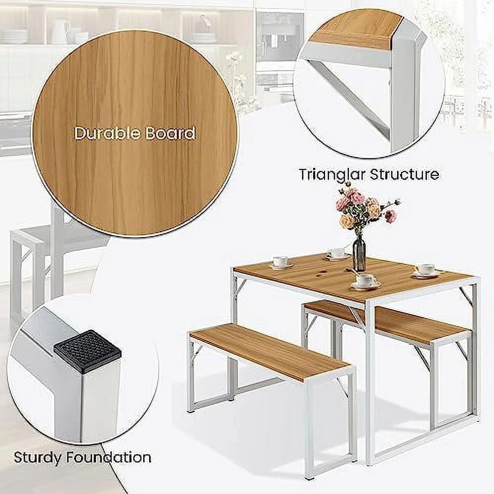 3-Piece Dining Table Set with 2 Benches K873