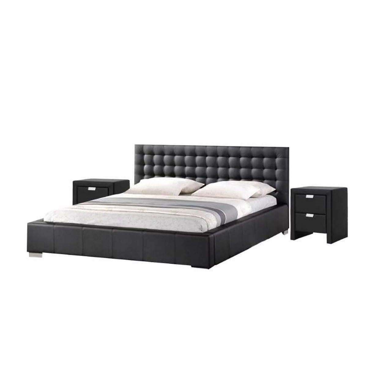 3 Piece Bedroom Set with Queen Platform Bed and Set of 2 Nightstand in Black P203352
