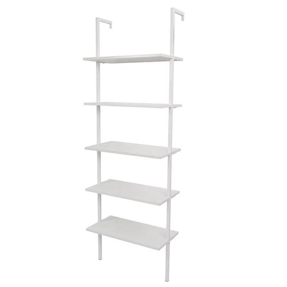 White 5-Shelf Ladder Bookcase with Metal Frame U254