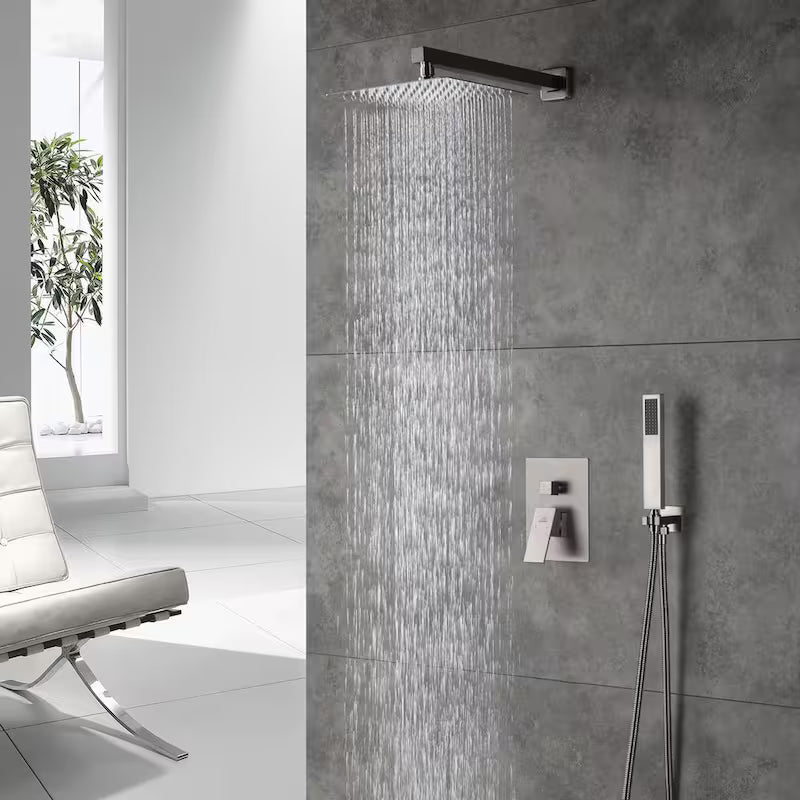 10 in. Wall Mount Dual Shower Heads with Hand Shower Faucet, Brushed Nickel W34449