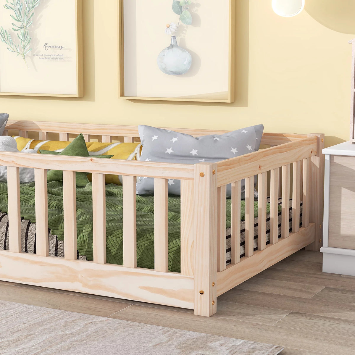 Twin Size Floor Bed with Safety Guardrails A615575