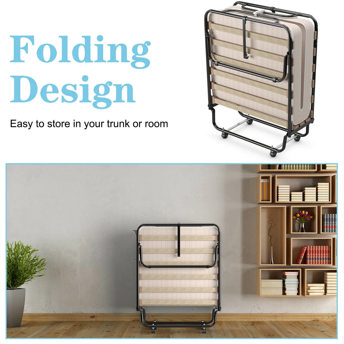Folding Bed with Memory Foam Mattress W790149