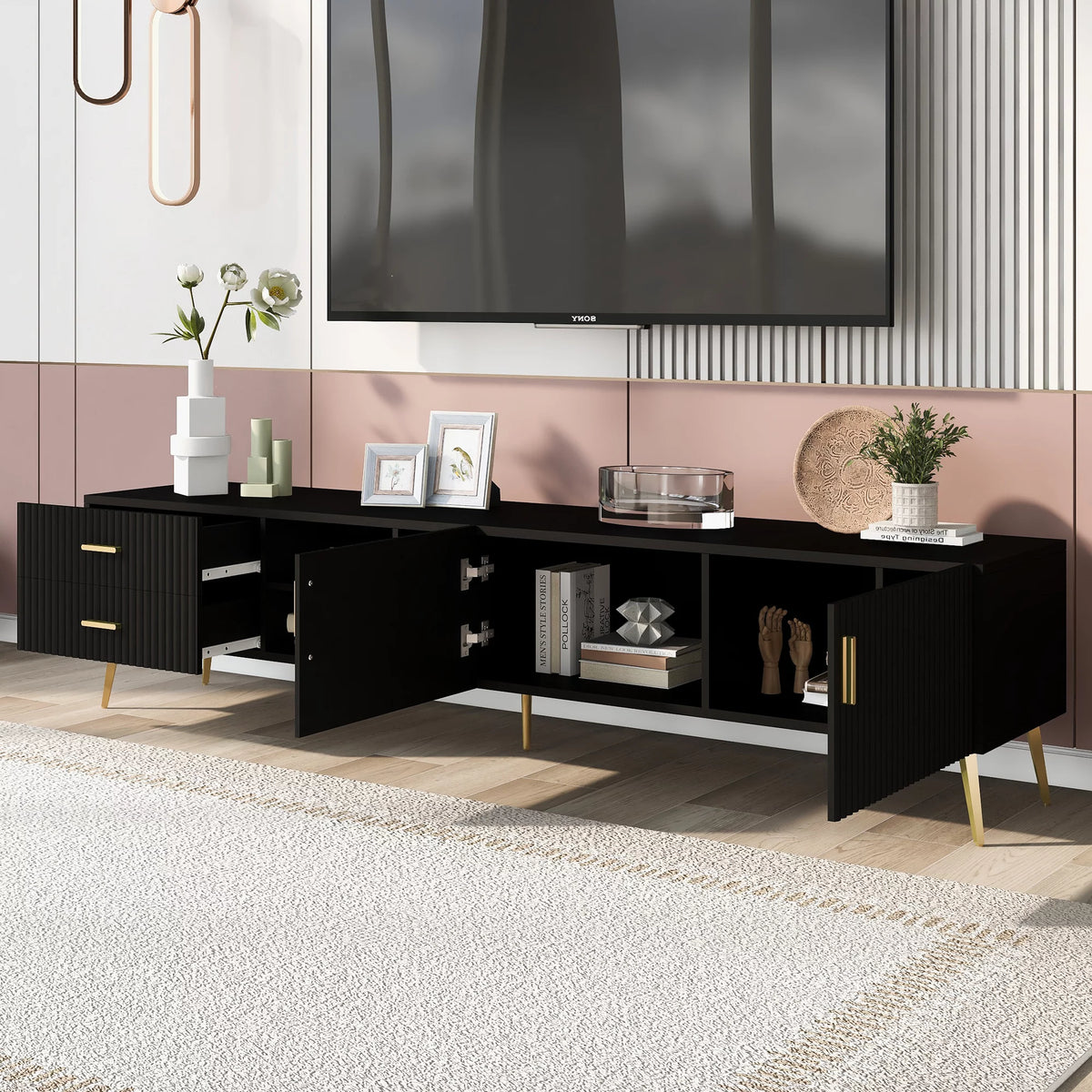 75" Black TV Stand with Storage F599803