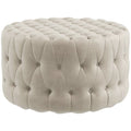 Beige Velvet-Feel Tufted Ottoman N171726