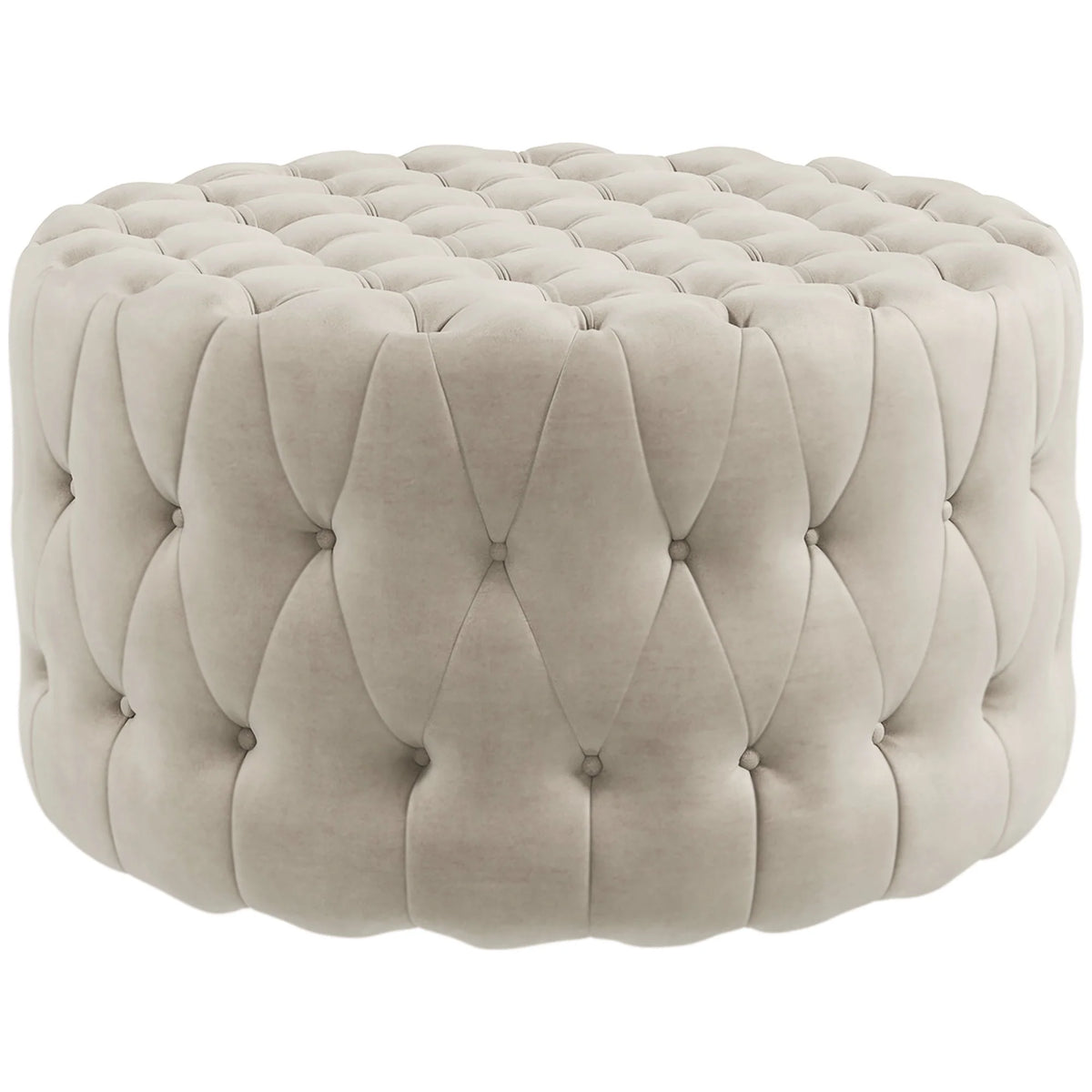 Beige Velvet-Feel Tufted Ottoman N171726