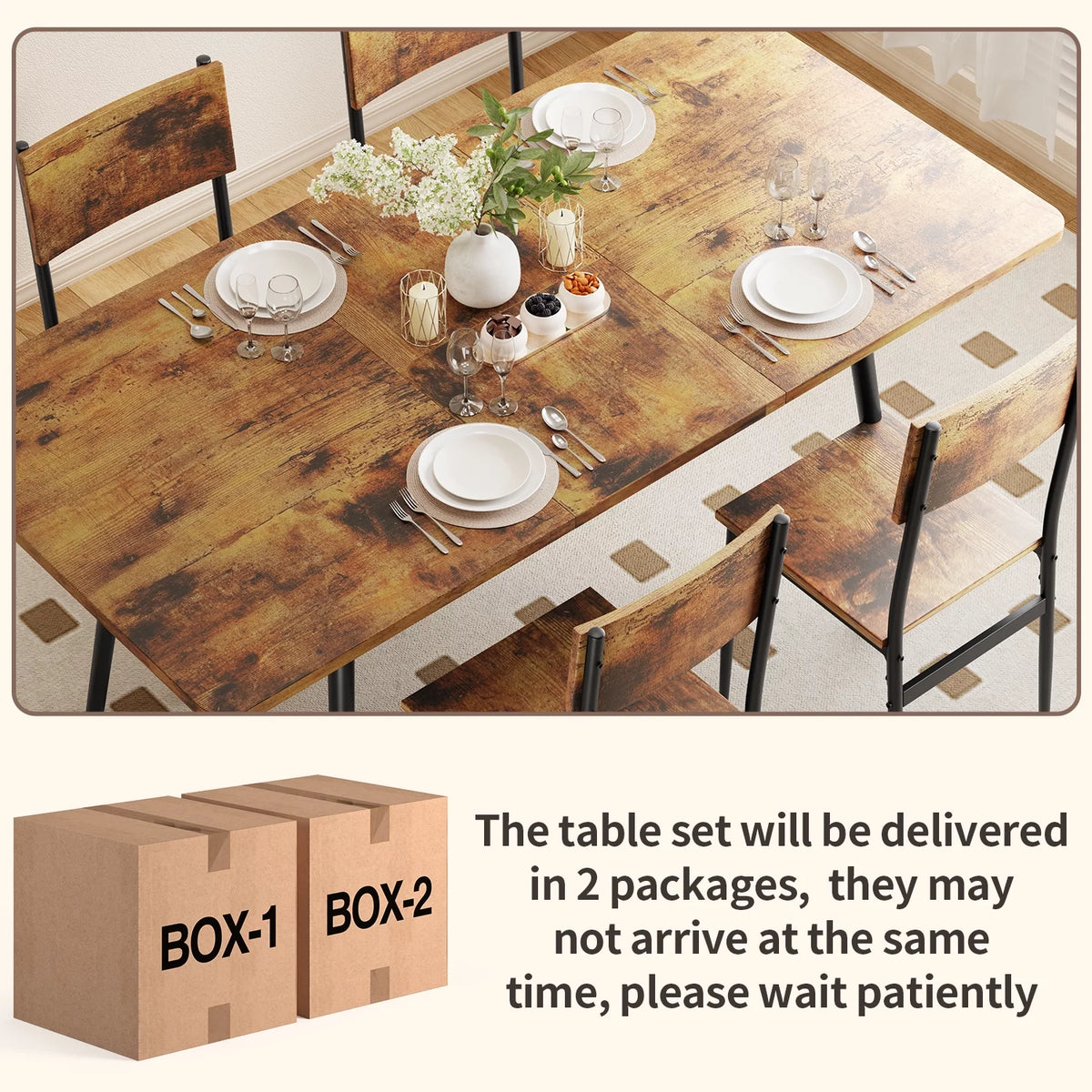 Extendable Kitchen Table Set for 4-6 People, 7-Piece Dining Table Set With 6 Chairs R26002